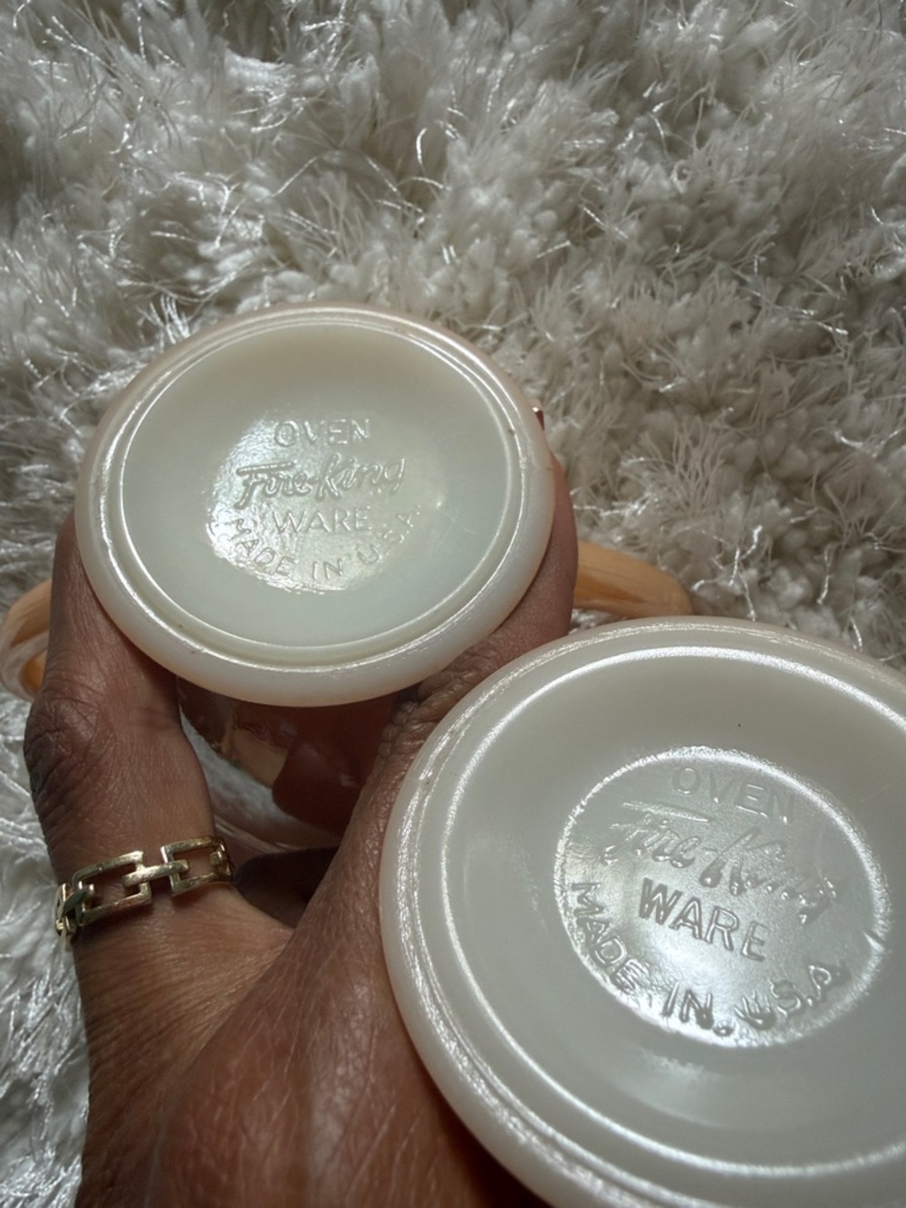 Vintage Fire-King Peach Luster Cream & Sugar Set Iridescent Milk Glass - Picture 6 of 7